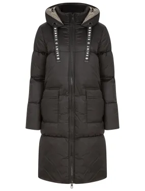 Long Oversized Padded Black Hooded Winter Coat for Women