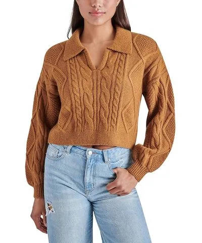 Women's Petite Round Hem Tipped Sweater