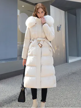 Women's Puffer Coats with Faux Fur, Long Stand Collar Winter Outerwear.