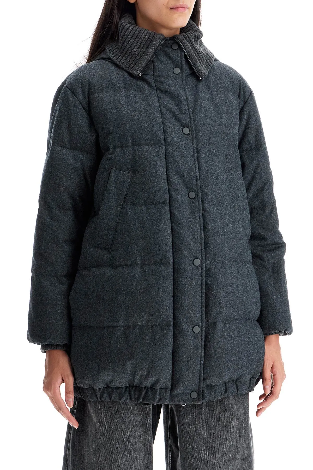 Wool Down Jacket Hood Grey - Brunello Cucinelli