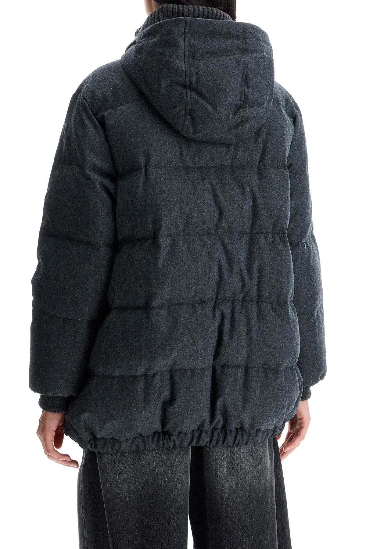 Wool Down Jacket Hood Grey - Brunello Cucinelli