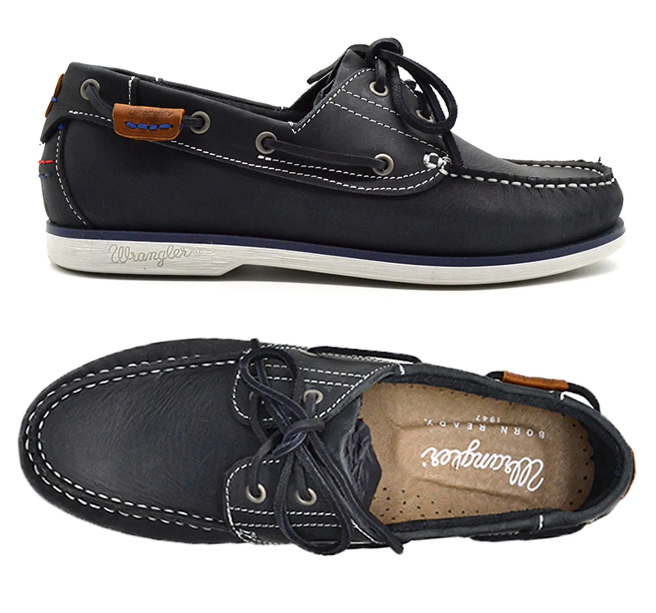 Wrangler Ocean Navy Leather Boat Shoes